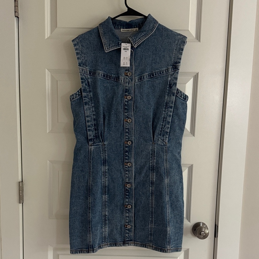 Abercrombie & Fitch Sleeveless Denim Button-Front Mini Dress - Medium Blue